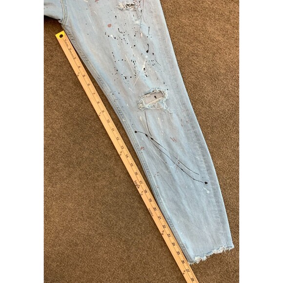 Zara Jeans Mens 30 Paint Splatter Distressed Raw Hem Slim Tapered Denim - Picture 5 of 7